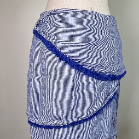J Mclaughlin Linen Mini Skirt Women's 8 Striped Asymetric Boho Coastal Beachy - Picture 5 of 12